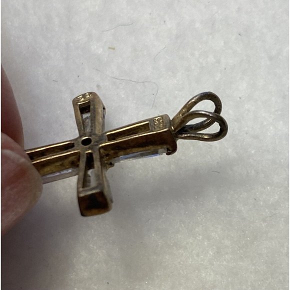 Gold Tone Clear Beveled Crystal Cross Pendant Necklace 925..........133 - Picture 7 of 10